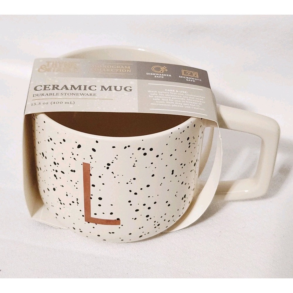 Thyme And Table‎ Monogram Ceramic Mug black splatter RoseGold L